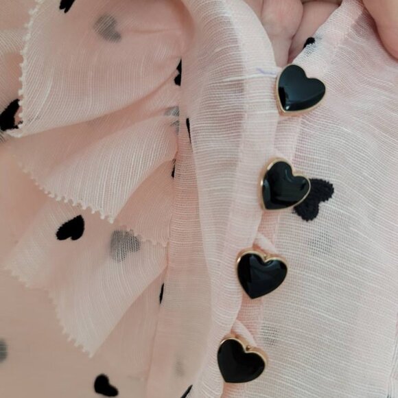 Zimmermann Crush Embroidered Frill Silk Linen Blouse Pink Hearts 💕 NWT - Picture 3 of 10